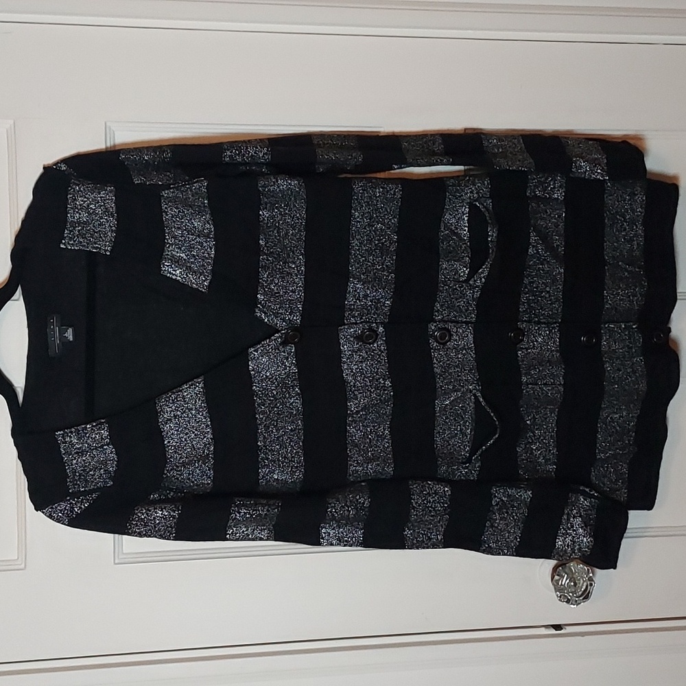 Line Black Silver Striped Cashmere Cardigan Large